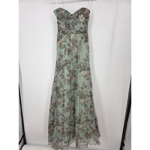 Lulus Most Beautiful Day Sage Multi Floral Print Organza Maxi Dress Size Small - Picture 6 of 8